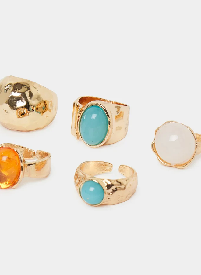 ستايلي Set Of 5 - Gold-Tone Adjustable Ring Set