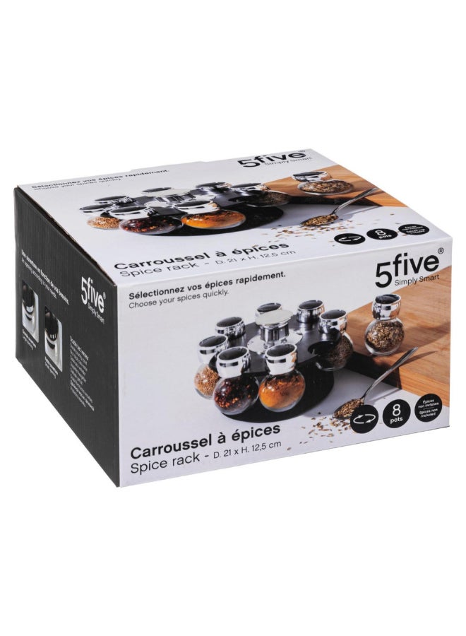 Five Simply Smart 8-Jar Rotating Spice Rack Black and Clear 12.5 x 22 x 22 cm 146651 - Image 4