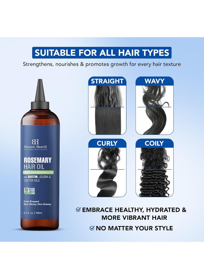 Botanic Hearth 100% Pure Rosemary Oil for Hair Growth (6.7 fl oz)| Infused with Biotin, Jojoba & Castor Oil | Hair Oil Repairs Dry Damaged Hair, Strengthening, Healthier Hair- Hair Tonic - Image 4