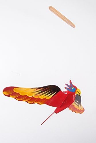 WitnyStore 18 Red Yellow Cockatoo Wooden Flying Bird Mobile Kinetic Hanging Sculpture for Adult Collectors Handcrafted Room Decoration Display Art Dynamic Overhead Ornament - Image 1