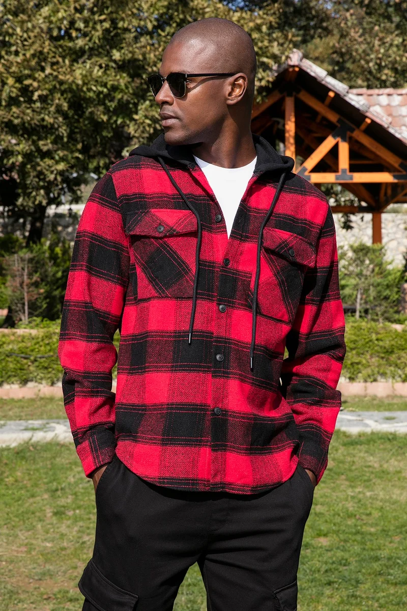 Buratti Plaid Hooded Regular Fit Winter Lumberjack Shirt Men's Shirt CF24W129002