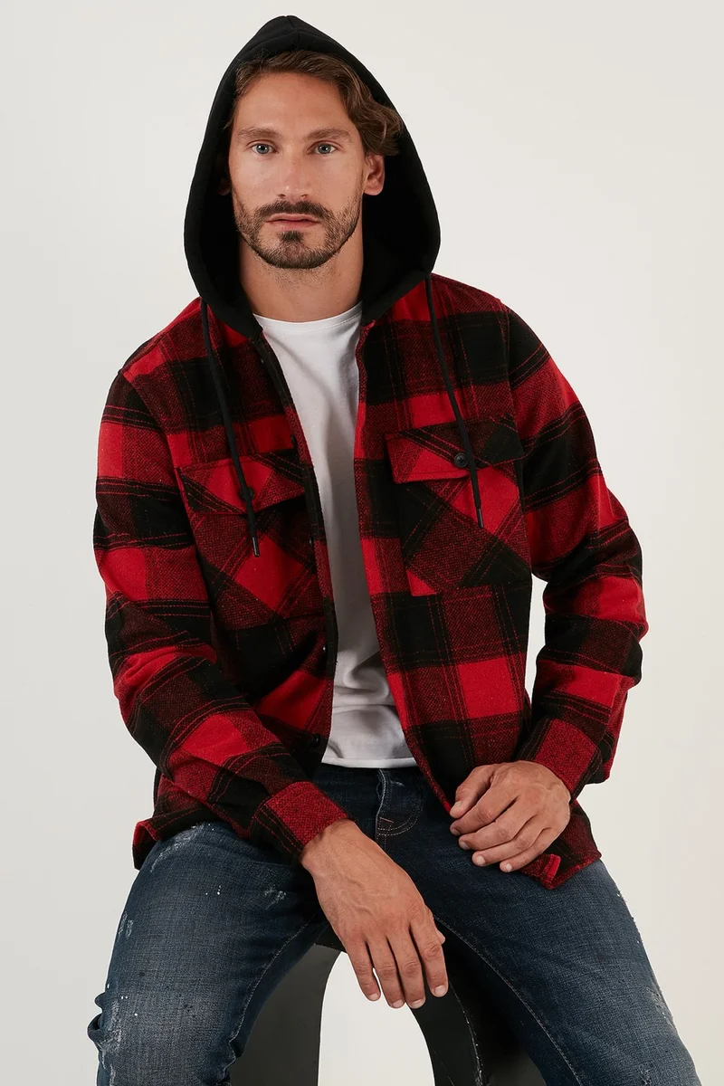 Buratti Plaid Hooded Regular Fit Winter Lumberjack Shirt Men's Shirt CF24W129002
