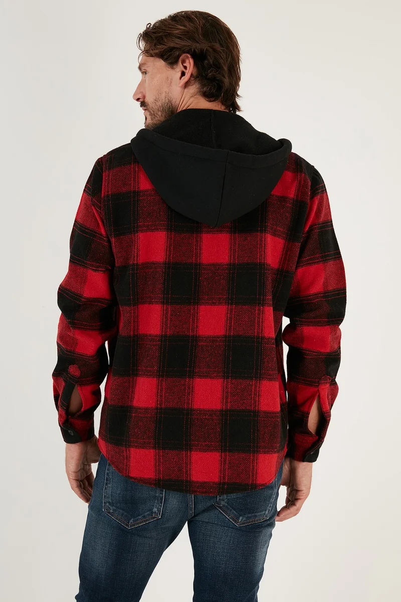 Buratti Plaid Hooded Regular Fit Winter Lumberjack Shirt Men's Shirt CF24W129002