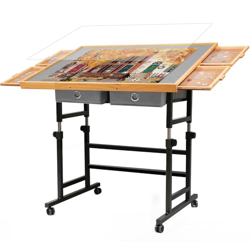 BuilderButler طاولة ألغاز BuilderButler مكونة من 1500 قطعة مع عجلات وأدراج وغطاء 3425 × 252 ارتفاع قابل للتعديل 45 لوح ألغاز مائل للبالغين - Image 1