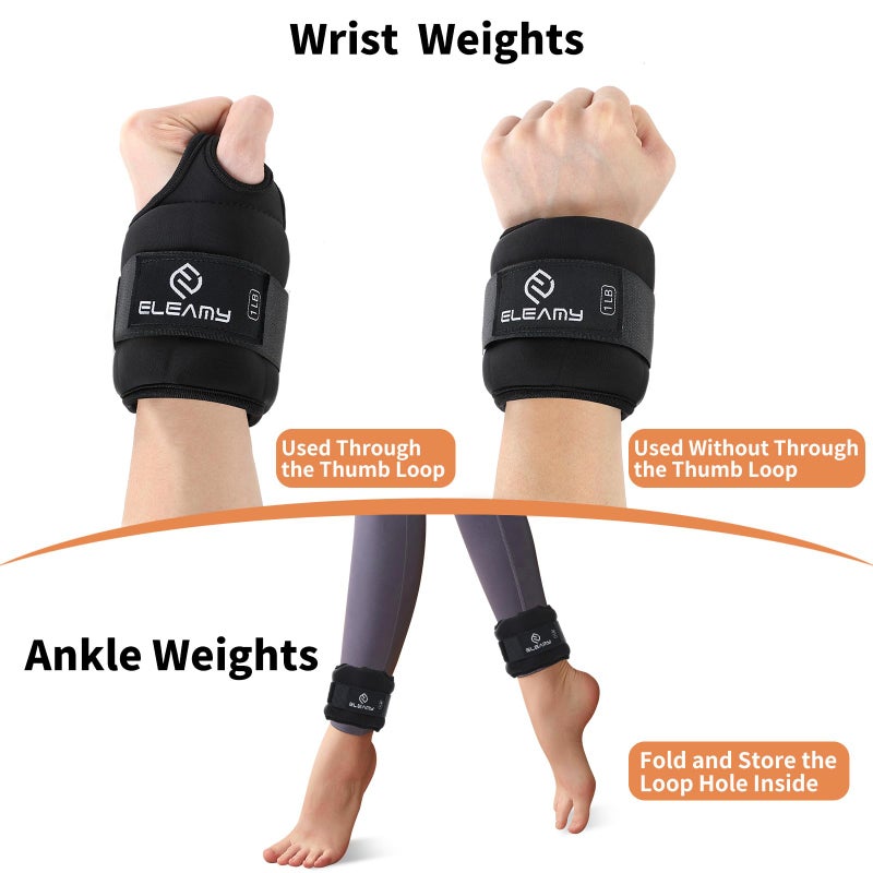 ELEAMY Wrist Weights with Thumb Loops Lock for Women & Men, 0.5lb*2/1lb*2/1.5lb*2/2lb*2/3lb*2,Premium Ice Silk Fabric,Comfortable & Tear Resistant for Walking,Running,Fitness and Moreï¼ˆ1lb*2 Blackï¼‰ - Image 4