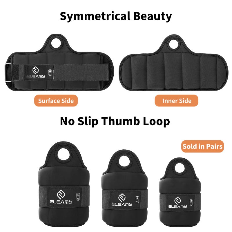 ELEAMY Wrist Weights with Thumb Loops Lock for Women & Men, 0.5lb*2/1lb*2/1.5lb*2/2lb*2/3lb*2,Premium Ice Silk Fabric,Comfortable & Tear Resistant for Walking,Running,Fitness and Moreï¼ˆ1lb*2 Blackï¼‰ - Image 3