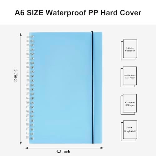 MSTONAL 3 Pack Small Spiral Notebook, A6 Square Journal Notebook 4.3" x 5.7", 100GSM 5x5mm Square Grid, 80 Sheets/160 Pages, Grid Spiral Notebooks Journals for Writing, Sketch Book - Image 3