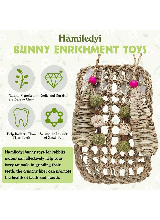 Hamiledyi - Hamiledyi Rabbit Seagrass Mat Hanging Bunny Chew Toys for Teeth Rabbit Enrichment Activity Mat Small Animal Toys for Guinea Pigs Chinchillas Gerbils Birds - Image 1