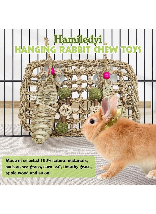 Hamiledyi - Hamiledyi Rabbit Seagrass Mat Hanging Bunny Chew Toys for Teeth Rabbit Enrichment Activity Mat Small Animal Toys for Guinea Pigs Chinchillas Gerbils Birds - Image 1