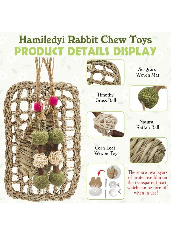 Hamiledyi - Hamiledyi Rabbit Seagrass Mat Hanging Bunny Chew Toys for Teeth Rabbit Enrichment Activity Mat Small Animal Toys for Guinea Pigs Chinchillas Gerbils Birds - Image 1