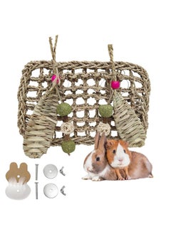 Hamiledyi Rabbit Seagrass Mat Hanging Bunny Chew Toys for Teeth Rabbit Enrichment Activity Mat Small Animal Toys for Guinea Pigs Chinchillas Gerbils Birds
