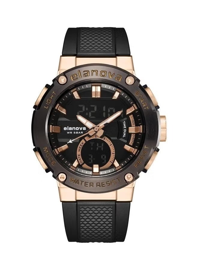 إيلانوفا ساعة يد رقمية وتناظرية بتصميم رياضي، مقاومة للماء حتى 5 بار، مزودة بتوقيت مزدوج وحزام سيليكون متين، طراز EL71 - Image 1