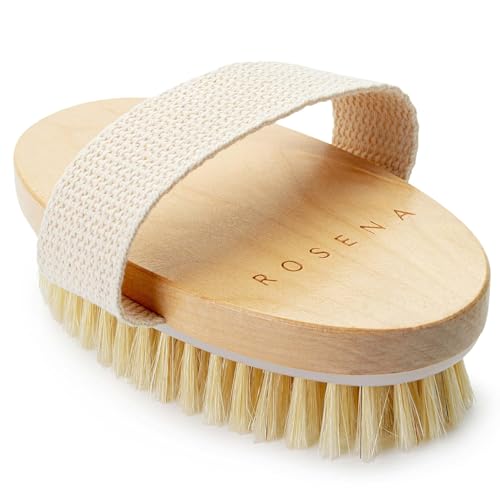 rosena Dry Brushing Body Brush - Best for Exfoliating Dry Skin, Lymphatic Drainage and Cellulite Treatment - Organic Spa Exfoliator and Massage Scrub Brush with Natural Boar Bristles (Oval) - Image 2