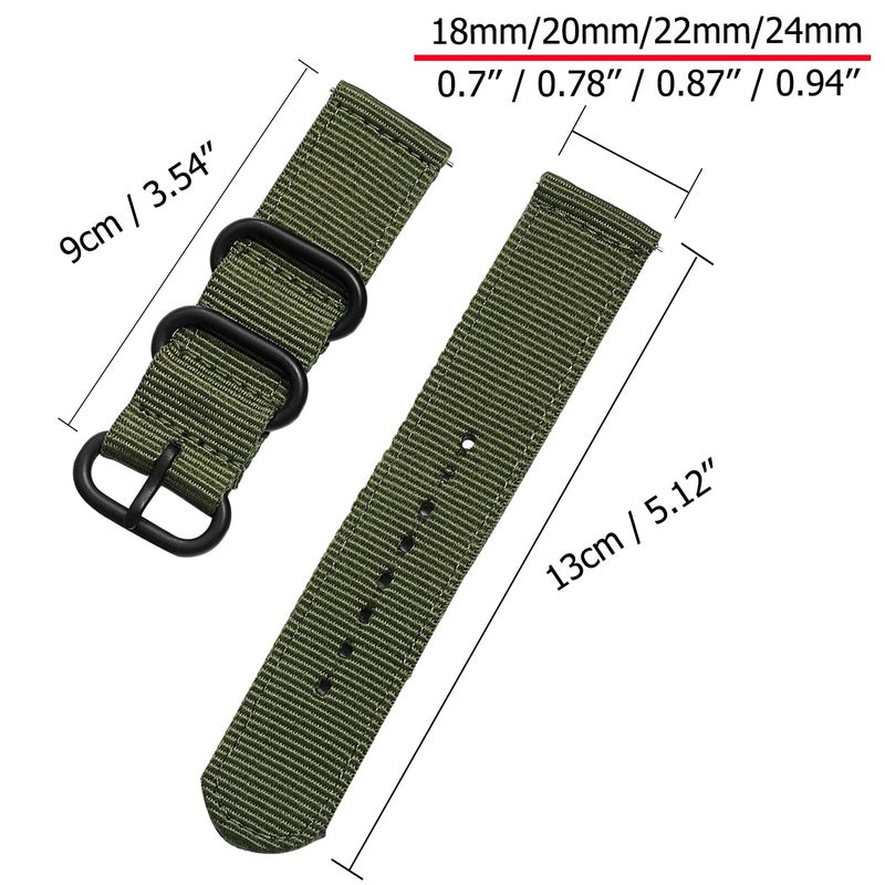 CNYMANY 24mm Universal Ballistic Watch Band, Nylon Canvas Woven Loop Replacement Strap Wristband Buckle Fastener Adjustable Closure for Smart-watch Sport Fitness Tracker - Green - Image 2