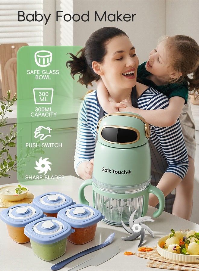 سوفت تاتش جهاز تحضير طعام الأطفال المحمول سعة 300 مل، مجموعة معالج طعام الأطفال مع شفرتين، خلاط طعام الأطفال لهريس الطعام والفواكه واللحوم والخضروات، حاويات تخزين طعام الأطفال، هدية أساسية لتغذية الطفل - Image 3