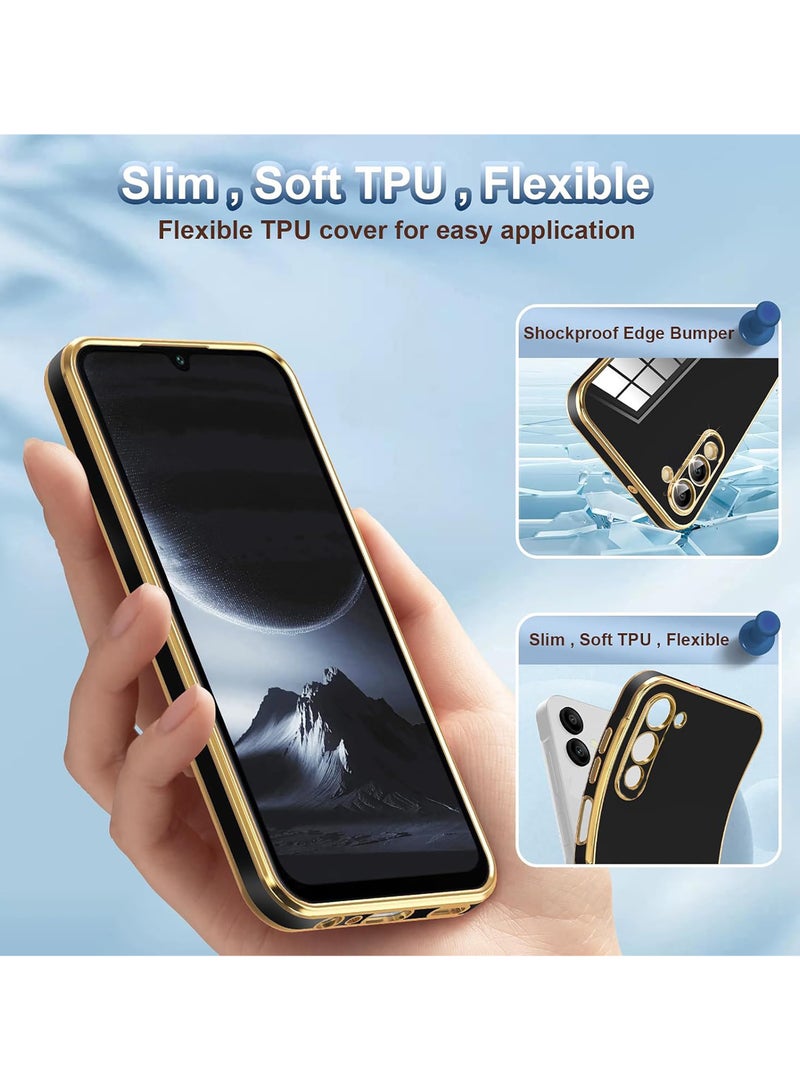 Compatible with Vivo Y04 /Vivo Y29s cover, smooth veneer gold plated chrome, Black Thin and smooth shock-proof full protection Vivo Y04 /Vivo Y29s case（Black） - Image 3