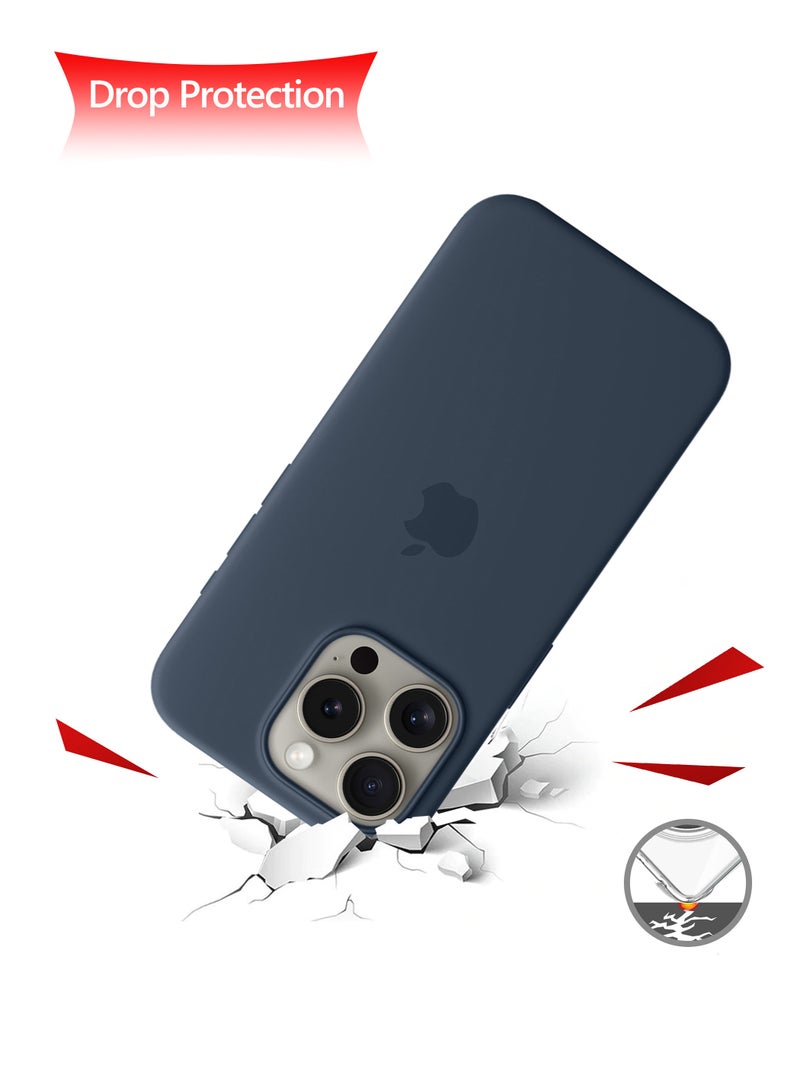 دبليو تيك غطاء حماية من السيليكون السائل الناعم مع  لهاتف Apple iPhone 15 Pro 2023 Storm Blue - Image 5