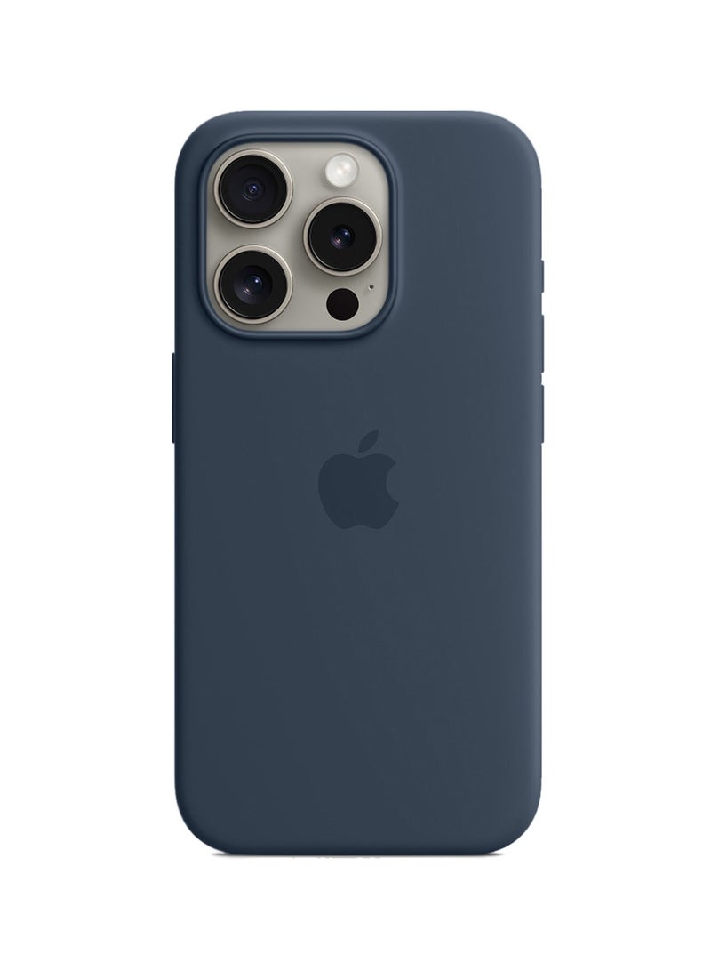 دبليو تيك غطاء حماية من السيليكون السائل الناعم مع  لهاتف Apple iPhone 15 Pro 2023 Storm Blue - Image 2