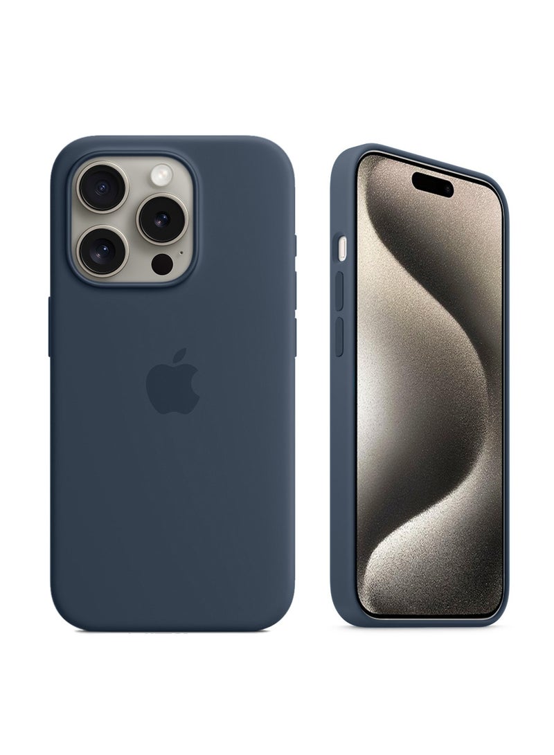 دبليو تيك غطاء حماية من السيليكون السائل الناعم مع  لهاتف Apple iPhone 15 Pro 2023 Storm Blue - Image 1