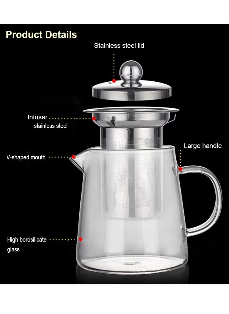 Glass Teapot Set 950ml With 4 Cups And Removable Strainer