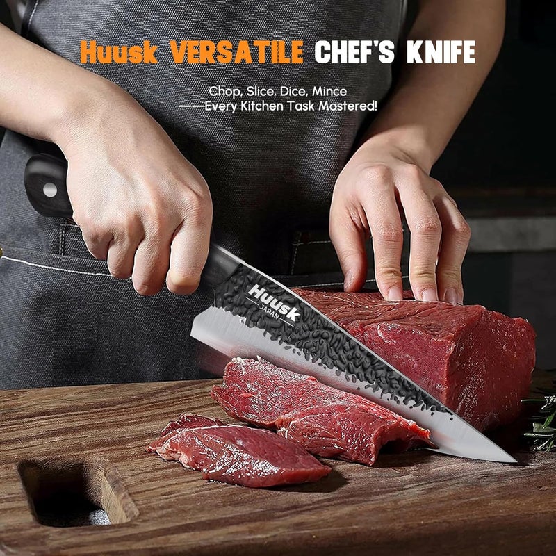 Huusk Chef Knife Japanese Kitchen - Hand Forged Viking Knife for Meat Cutting - Ideal Kitchen Knife Made From a Single Piece of High Carbon Steel Christmas Gift for Men and Women - Image 2