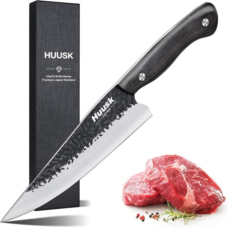 Huusk Chef Knife Japanese Kitchen - Hand Forged Viking Knife for Meat Cutting - Ideal Kitchen Knife Made From a Single Piece of High Carbon Steel Christmas Gift for Men and Women - Image 1