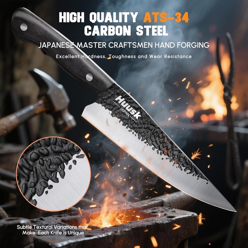 Huusk Chef Knife Japanese Kitchen - Hand Forged Viking Knife for Meat Cutting - Ideal Kitchen Knife Made From a Single Piece of High Carbon Steel Christmas Gift for Men and Women - Image 3