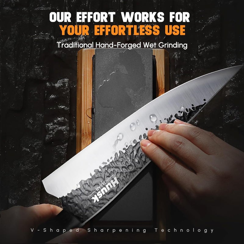 Huusk Chef Knife Japanese Kitchen - Hand Forged Viking Knife for Meat Cutting - Ideal Kitchen Knife Made From a Single Piece of High Carbon Steel Christmas Gift for Men and Women - Image 4