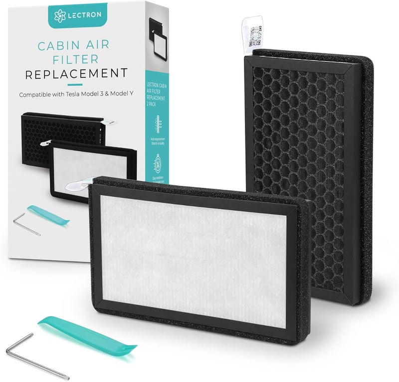 Lectron Cabin Air Filter Replacement for Tesla Model 3 & Model Y - H13 HEPA Filter with Activated Carbon (2-Pack) - Image 1