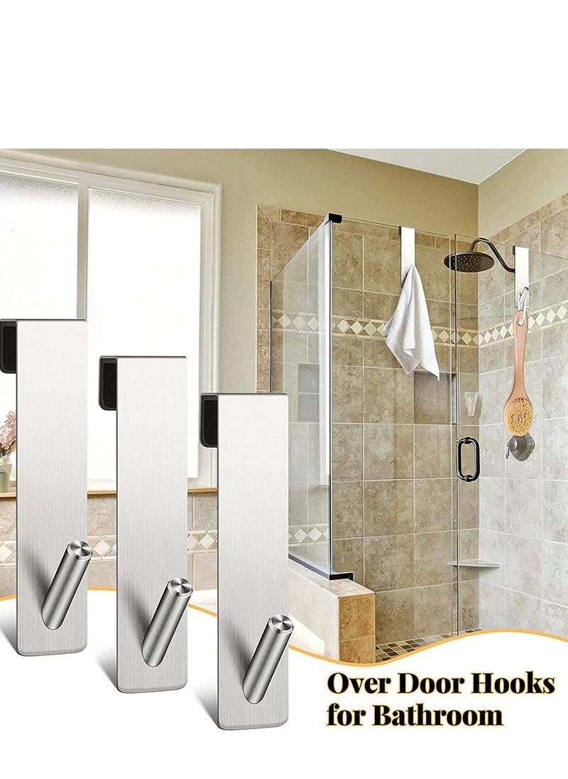 Generic - Shower Door Hooks Shower Towel Hangers Over Glass Door Shower Towel Rack Stainless Steel Towel Holder Towel Hanger Hooks for Bathroom Frameless Glass Shower Decor 3 Pieces 5.1 Inches (Silver) - Image 1