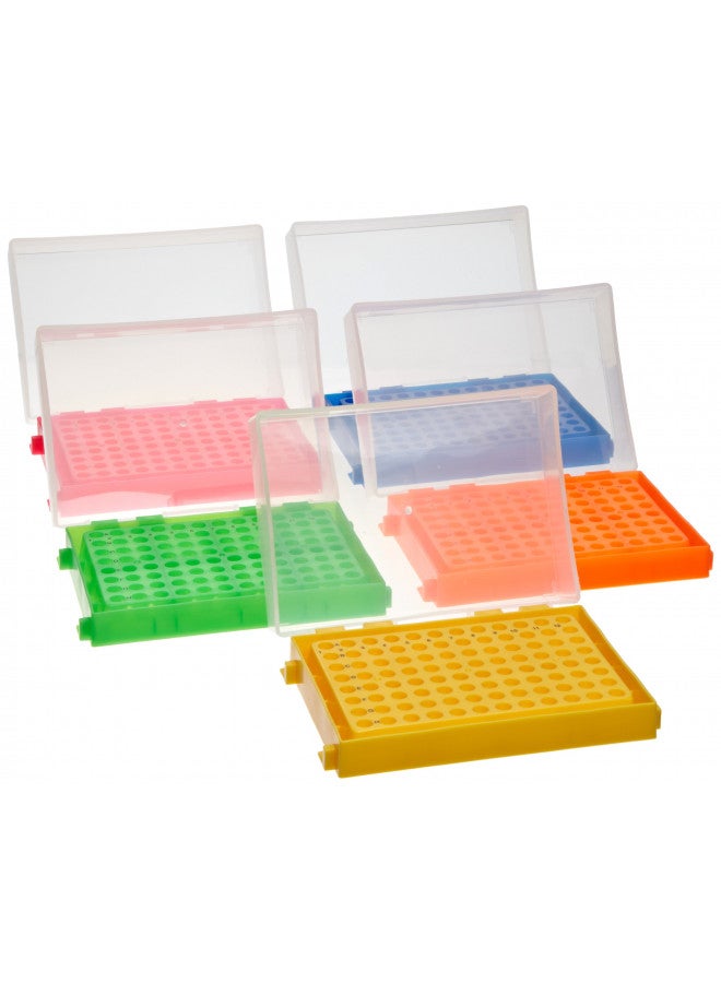 Heathrow Scientific 96-Well PCR Rack, Polypropylene, Assorted Colors Pack (Blue, Green, Pink, Yellow, Orange), Pack of 5
