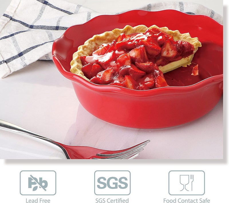 Onemore Pie Pans, 6.8 inch Small Chicken Pot Pie Plates 16 oz Deep Dish Pie Pan Ceramic Baking Plates for Dessert Oven Safe Round Baking Dish Pans Set of 4 - Red - Image 3
