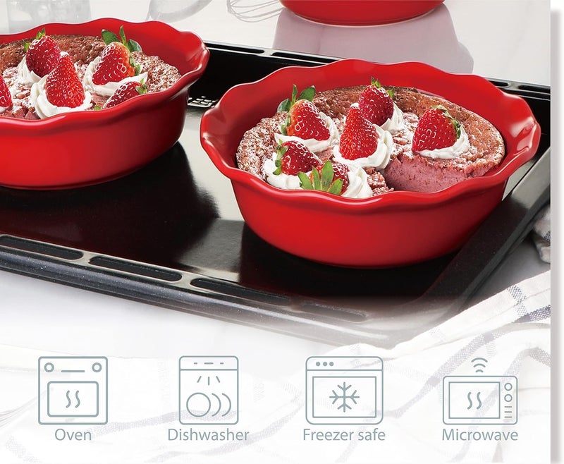 Onemore Pie Pans, 6.8 inch Small Chicken Pot Pie Plates 16 oz Deep Dish Pie Pan Ceramic Baking Plates for Dessert Oven Safe Round Baking Dish Pans Set of 4 - Red - Image 2