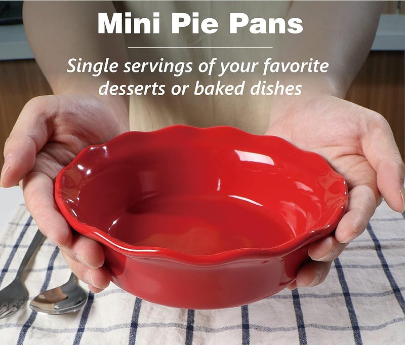 Onemore Pie Pans, 6.8 inch Small Chicken Pot Pie Plates 16 oz Deep Dish Pie Pan Ceramic Baking Plates for Dessert Oven Safe Round Baking Dish Pans Set of 4 - Red - Image 5