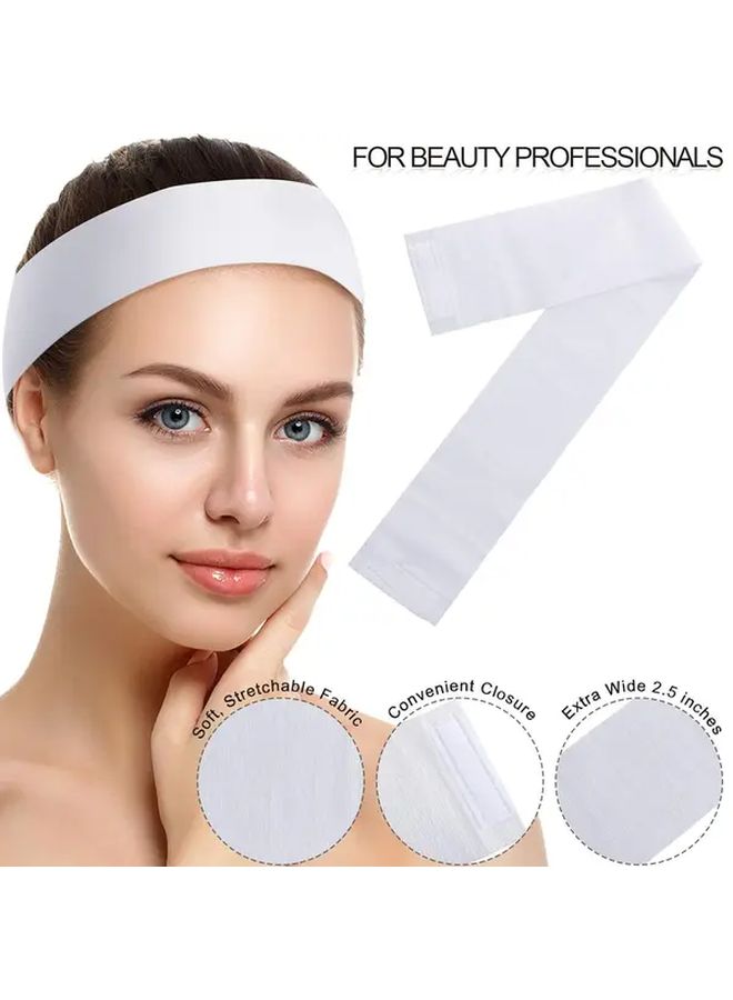 100Pcs Disposable Spa Facial Headbands Elastic Headband Wrap With Adjustable Magic Tape Stretch Non Facial Bandeau Soft Light Beige Care Essential Headband With Convenient Closure White - Image 4