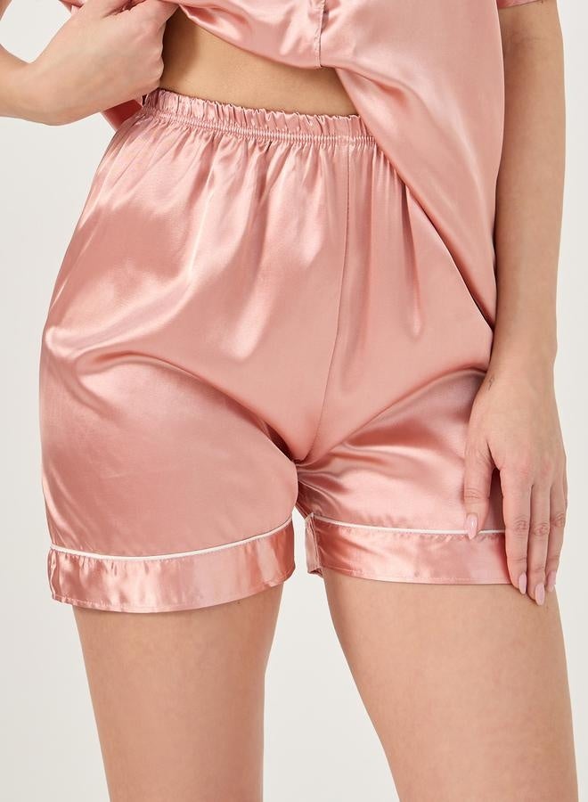 Styli Solid Satin Button Through Shirt and Shorts Pyjama Set - Image 4