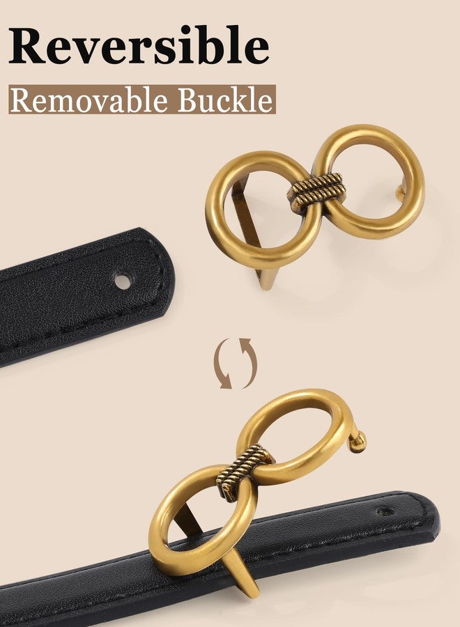 كاجير أحزمة كاجير الجلدية القابلة للعكس للنساء، حزام نسائي أنيق 2 في 1 من البولي يوريثان باللونين الأسود والبني مع مشبك ذهبي قابل للإزالة للفساتين والجينز (مقاس متوسط، بني) - Image 3