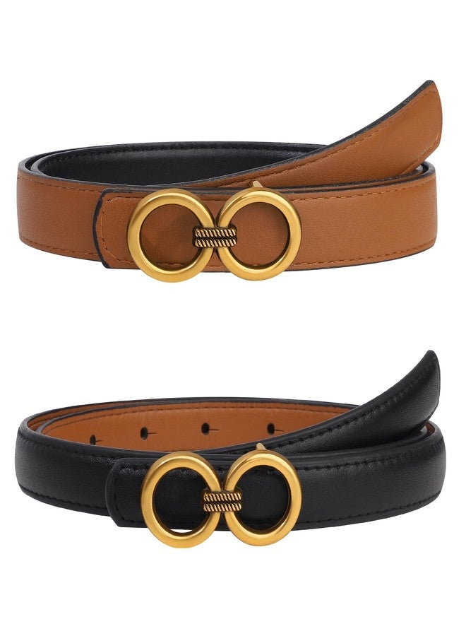 كاجير أحزمة كاجير الجلدية القابلة للعكس للنساء، حزام نسائي أنيق 2 في 1 من البولي يوريثان باللونين الأسود والبني مع مشبك ذهبي قابل للإزالة للفساتين والجينز (مقاس متوسط، بني) - Image 1