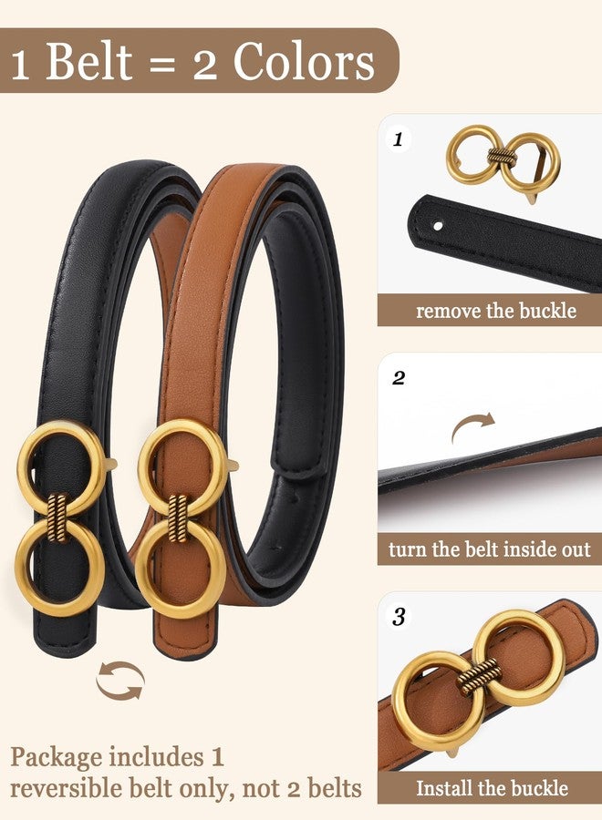 كاجير أحزمة كاجير الجلدية القابلة للعكس للنساء، حزام نسائي أنيق 2 في 1 من البولي يوريثان باللونين الأسود والبني مع مشبك ذهبي قابل للإزالة للفساتين والجينز (مقاس متوسط، بني) - Image 4