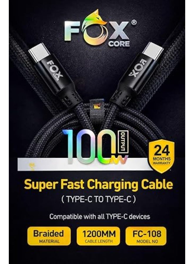 FOX CORE 100W 120cm Mobile Phone Cable Compatible with All Type-C to Type-C Mobile Devices - Image 3