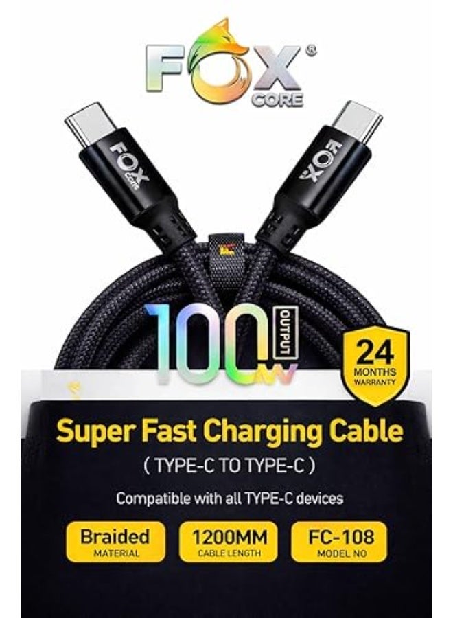 FOX CORE 100W 120cm Mobile Phone Cable Compatible with All Type-C to Type-C Mobile Devices - Image 2