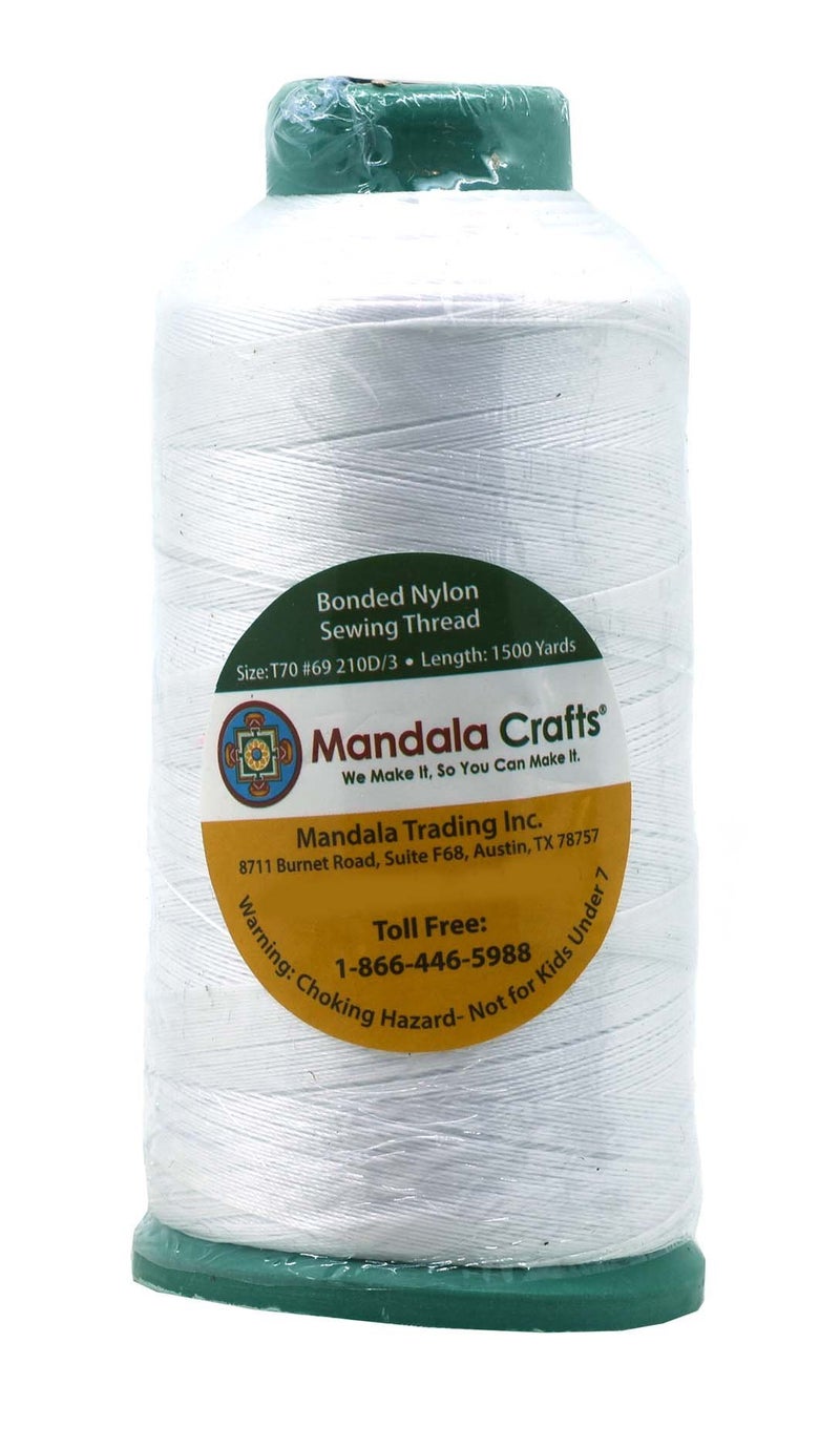 Mandala Crafts Bonded Nylon Thread White Heavy Duty Sewing Threads - 1500 YDs Size 69 210D T70 Tex 70 Thread for Leather Jeans Weaving Outdoor Marine Upholstery Threads - Image 2