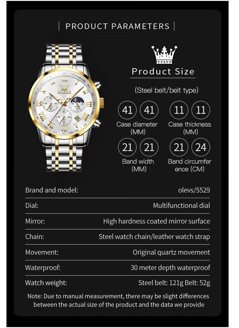 OLEVS - Watches For Men Stainless Steel Quartz Water Resistant Watch 2858 - Image 1