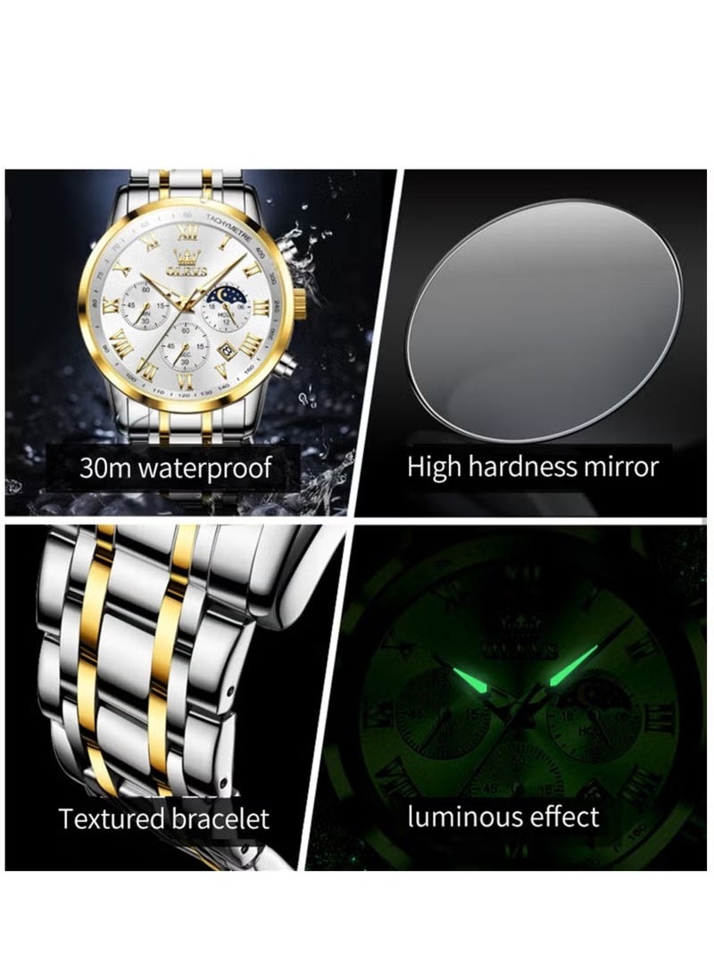 OLEVS - Watches For Men Stainless Steel Quartz Water Resistant Watch 2858 - Image 1
