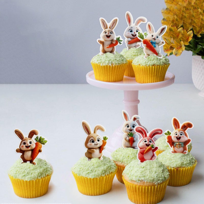 Ercadio 40 Pack Edible Easter Bunny Cupcake Toppers Rabbit Carrot Cupcake Drink Toppers for Easter Rabbit Theme Spring Birthday Baby Shower Party Decoration Supplies - Image 4