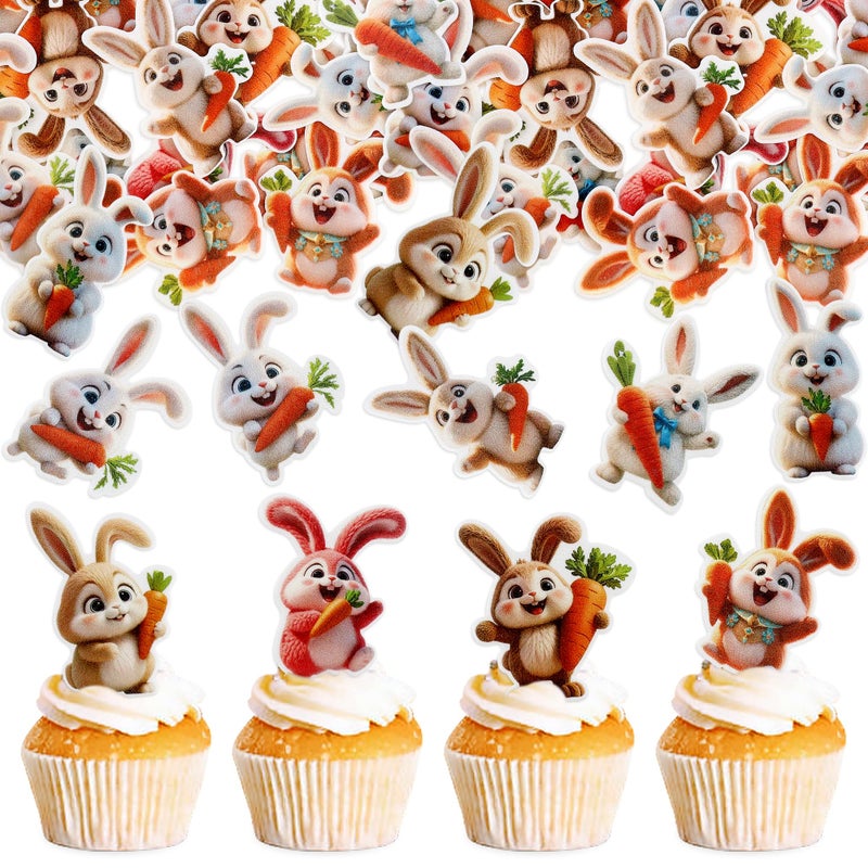 Ercadio 40 Pack Edible Easter Bunny Cupcake Toppers Rabbit Carrot Cupcake Drink Toppers for Easter Rabbit Theme Spring Birthday Baby Shower Party Decoration Supplies - Image 1