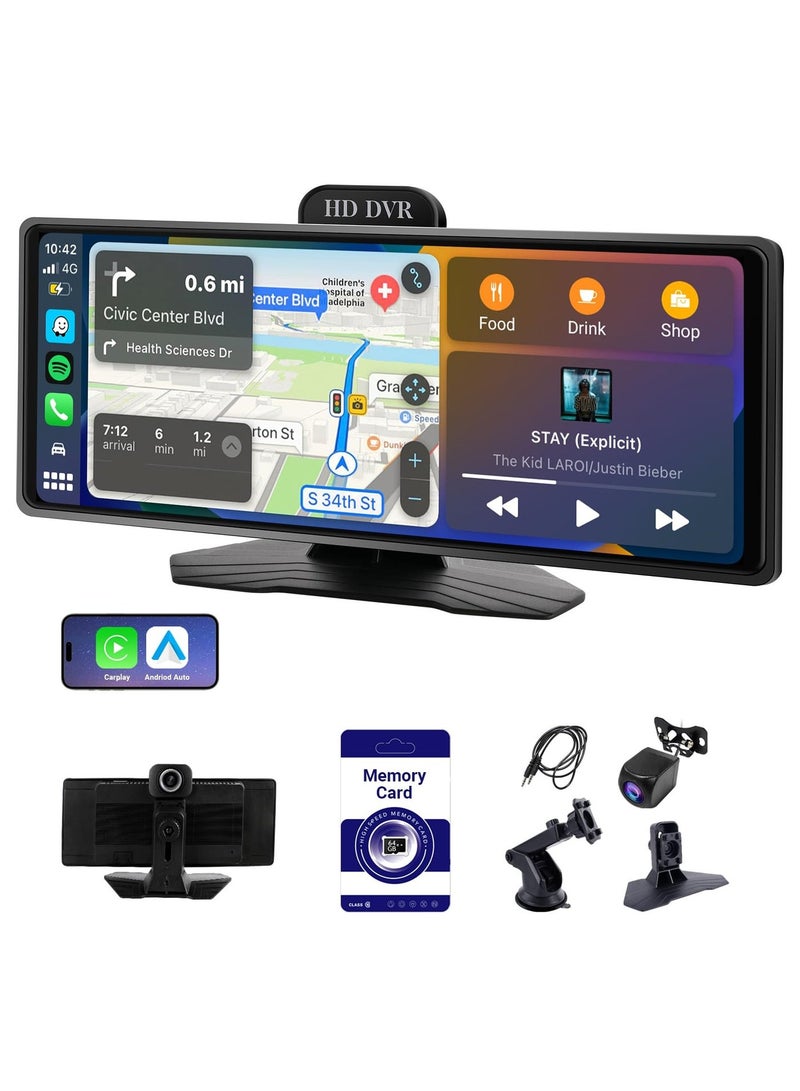 هاو ديور شاشة سيارة ذكية مدمجة مقاس 10.26 بوصة مع كاميرا أمامية بدقة 1080P وكاميرا للرؤية الخلفية تدعم Apple CarPlay و Android Auto لاسلكياً - مع بطاقة SD مجانية سعة 64 جيجابايت - Image 2