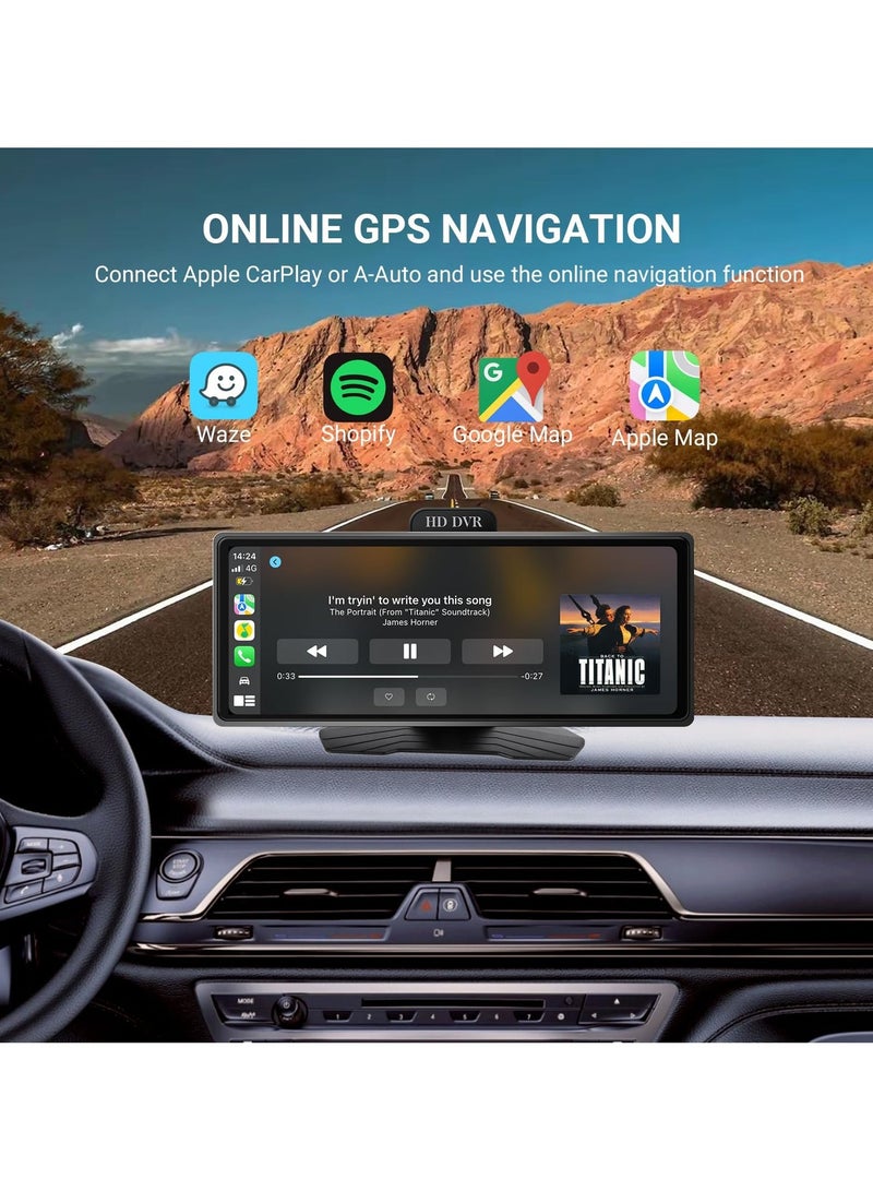 هاو ديور شاشة سيارة ذكية مدمجة مقاس 10.26 بوصة مع كاميرا أمامية بدقة 1080P وكاميرا للرؤية الخلفية تدعم Apple CarPlay و Android Auto لاسلكياً - مع بطاقة SD مجانية سعة 64 جيجابايت - Image 4