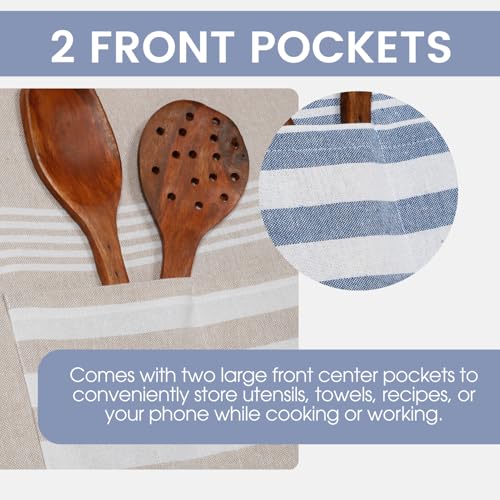 Värde 2 Pcs Unisex Cooking Aprons | Spillproof Layer | Striped Design with 2 Front Pockets & Free Size Neck Strap | Durable, Oil & Stain Resistant | Chef Apron for Cooking (Rock Blue & Cream) - Image 5