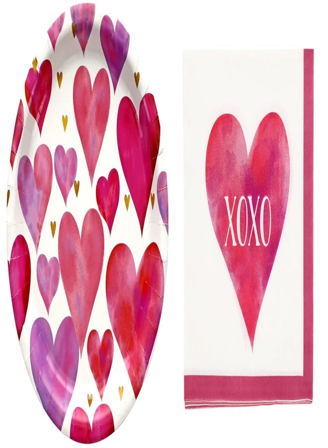 Greenbrier Valentine Day Paper Plates & Napkins - Party Supplies for 18 Guests (Radiant Hearts XOXO) - Image 1
